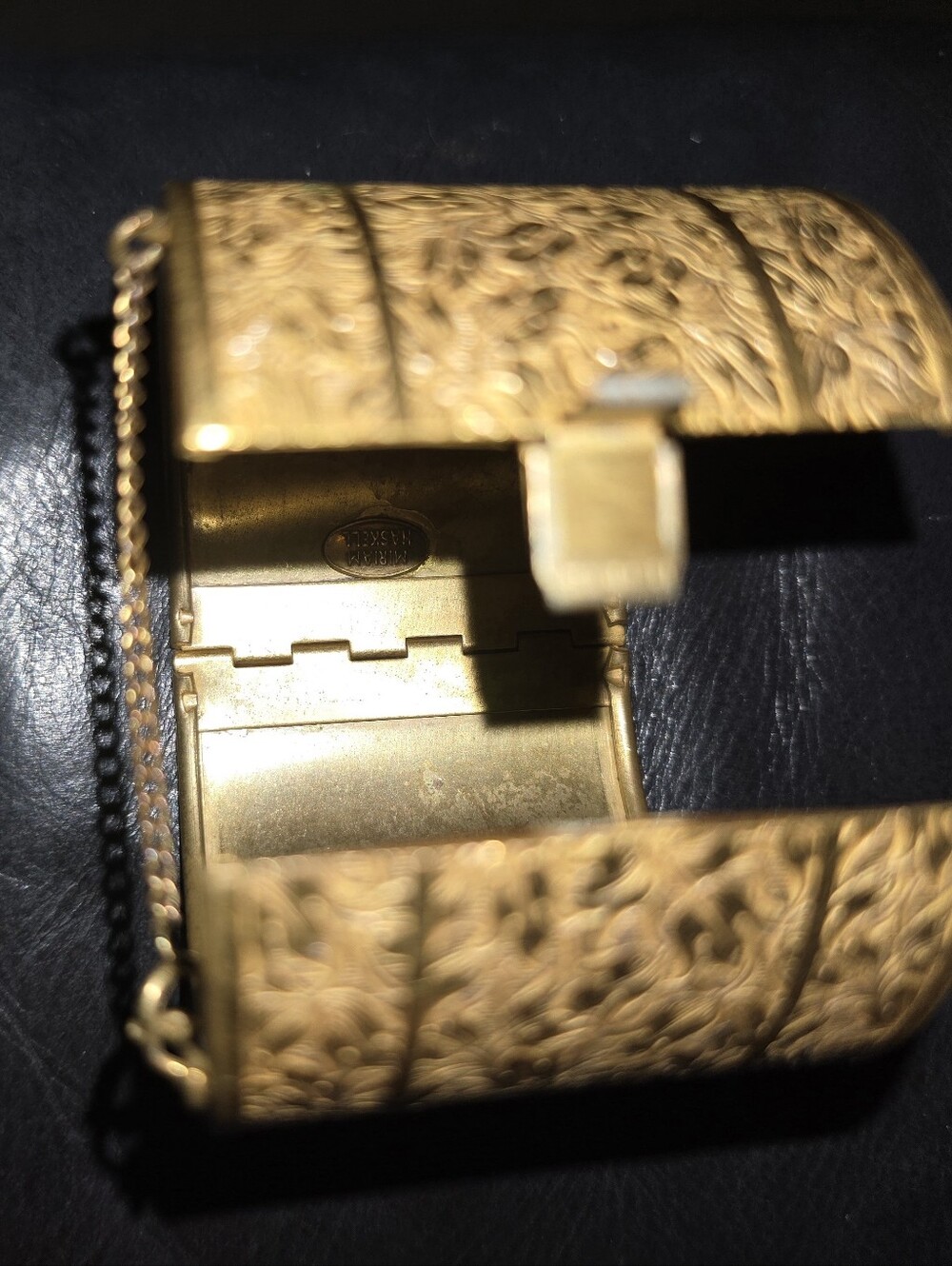 Antique Miriam Haskell Gold-Tone Wide Floral Engraved Cuff Bracelet - Picture 6 of 6